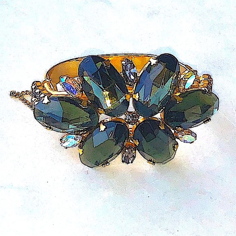 JULIANA DELIZZA & ELSTER BRACELET BANGLE CLAMPER CRYSTAL VINTAGE SMOKED CRYSTALS